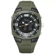 KAT-WACH Sport Watches for Men, Big Face Watch for Men 50mm, Dual Time Watch, Black Dial, Green Case, 5ATM Waterproof Watch, Analog Display, Digital Display, Unique Display, Multi-Function Watch KT-1008GN