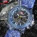 KAT-WACH Sport Watches for Men, Big Face Watch for Men 53mm, Dual Time Watch, Blue Dial, Carbon fiber Case, 5ATM Waterproof Watch, Analog Display, Digital Display, Unique Display, Multi-Function Watch KT-1804BU