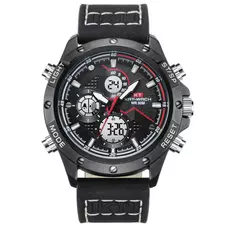 KAT-WACH Casual Watches for Men, Big Face Watch for Men 47mm, Dual Time Watch, Black Dial, Black Case, Band With Pin Buckle, 5ATM Waterproof Watch, Analog Display, Digital Display, Unique Display, Multi-Function Watch KT-1805BK
