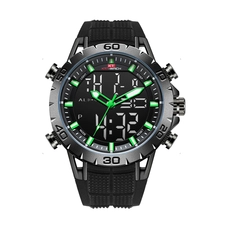 KAT-WACH Sport Watches for Men, Big Face Watch for Men 48mm, Dual Time Watch, Black Dial, Black Case, 5ATM Waterproof Watch, Analog Display, Digital Display, Unique Display, Multi-Function Watch KT-1812GN