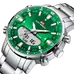 KAT-WACH Casual Watches for Men, Big Face Watch for Men 48mm, Dual Time Watch, Green Dial, Sliver Case, Safety Buckle Steel Belt, 5ATM Waterproof Watch, Analog Display, Digital Display, Unique Display, Multi-Function Watch KT-1815SGN