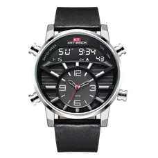 KAT-WACH Casual Watches for Men, Big Face Watch for Men 47mm, Dual Time Watch, Black Dial, Sliver Case, Band With Pin Buckle, 5ATM Waterproof Watch, Analog Display, Digital Display, Unique Display, Multi-Function Watch KT-1819BK