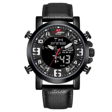 KAT-WACH Casual Watches for Men, Big Face Watch for Men 48mm, Dual Time Watch, Black Dial, Black Case, Band With Pin Buckle, 5ATM Waterproof Watch, Analog Display, Digital Display, Unique Display, Multi-Function Watch KT-1845BK