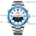 KAT-WACH Casual Watches for Men, Big Face Watch for Men 51mm, Dual Time Watch, White Dial, Sliver Case, Safety Buckle Steel Belt, 5ATM Waterproof Watch, Analog Display, Digital Display, Unique Display, Multi-Function Watch KT-1962SWT