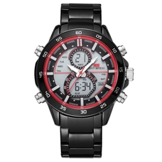 KAT-WACH Casual Watches for Men, Big Face Watch for Men 46mm, Dual Time Watch, Transparent Dial, Black Case, Safety Buckle Steel Belt, 5ATM Waterproof Watch, Analog Display, Digital Display, Unique Display, Multi-Function Watch KT-2216SBK