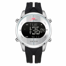KAT-WACH Sport Watches for Men, 46mm Dial, Black And White Dial, Silver Case, 3ATM Waterproof Watch, Digital Display, Unique Display, Multi-Function Watch KT-716WT
